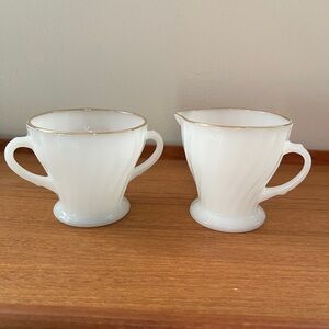 Vintage Anchor Hocking Fire King Creamer & Sugar Milk Glass